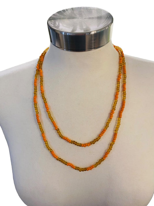 Orange and Yellow-Gold 48" Strand String Beaded Necklace Overhead No Clasp