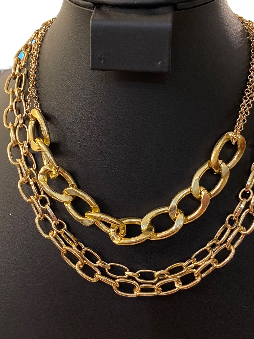 Layered Goldtone Chunky Chain Necklace Statement Lobster Clasp Closure 16"