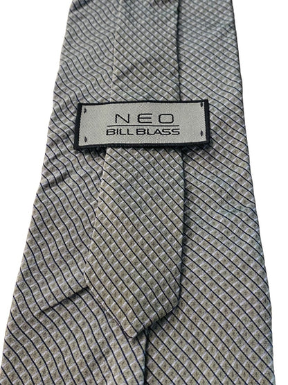 Neo Bill Blass Mens Necktie Silk Sage Green Blue Crosshatch Pattern 57"L Widest 3.75" Tie