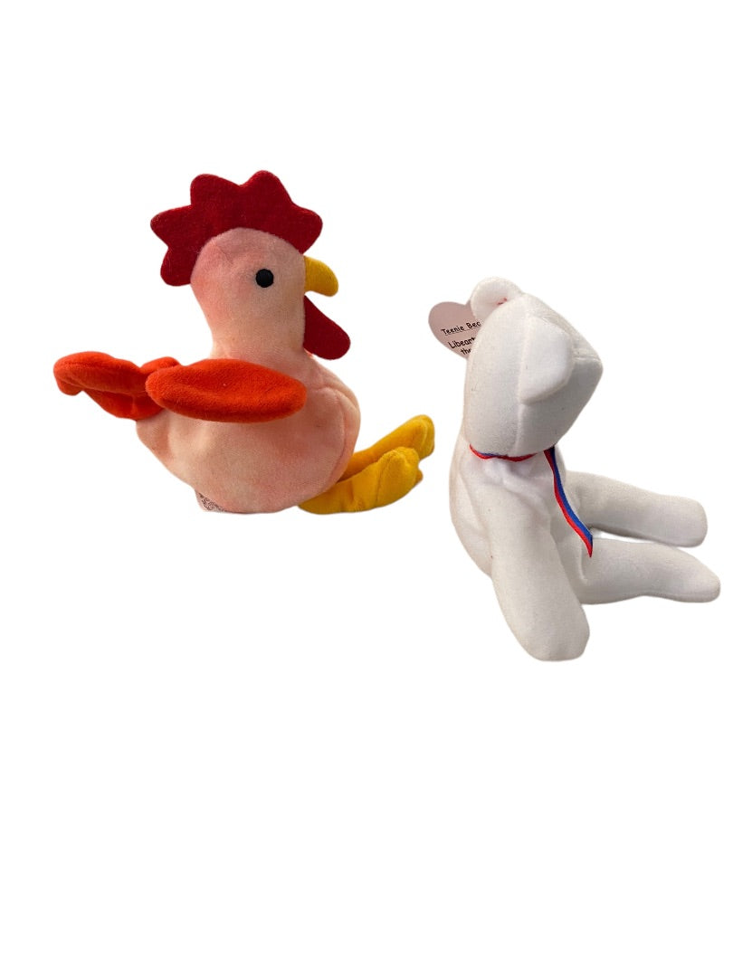 Ty Teenie Beanie Babies Strut the Rooster and Libearty the Bear 5" Plush Tgs