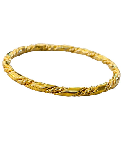 Goldtone Textured Bangle Bracelet Twist Design 2.6" Inside Diameter