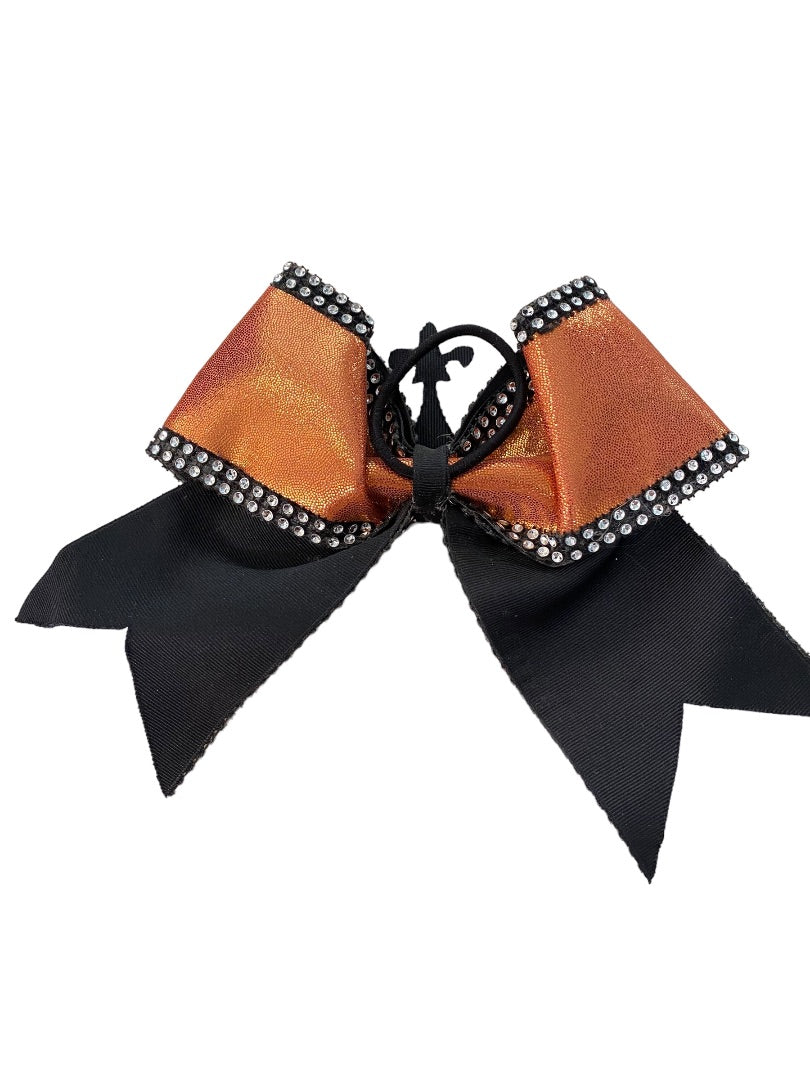 Girls Oversize Hair Bow 6.5" Elastic Ponytail Holder Shiny Orange Black Crown