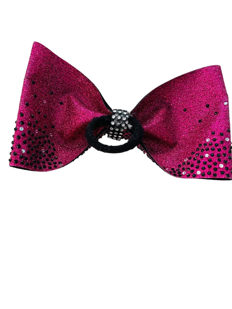 Girls Oversize Hair Bow 6.5" Elastic Ponytail Holder Glitter Hot Pink Lightning Bolt