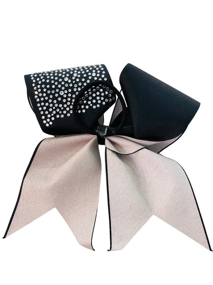 Girls Oversize Hair Bow 6.5" Elastic Ponytail Holder "iFly" Black Silver Bejeweled