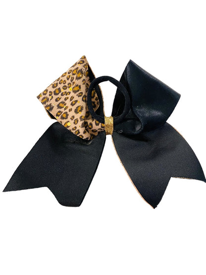 Girls Oversize Hair Bow 6.5" Elastic Ponytail Holder "This Beauty Cheers Like a Beast"