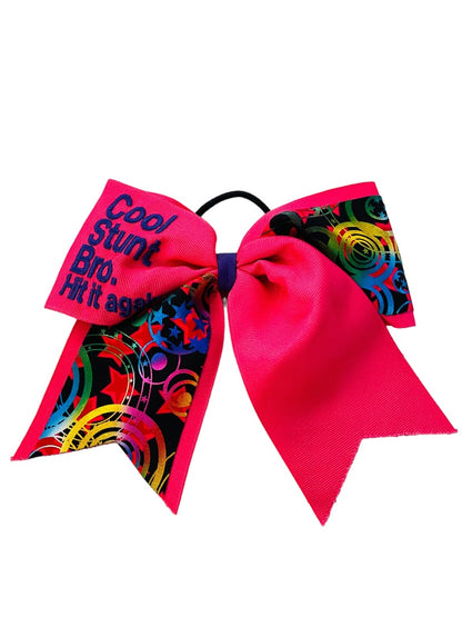 Girls Oversize Hair Bow 6.5" Elastic Ponytail Holder Hot Pink "Cool Stunt Bro"