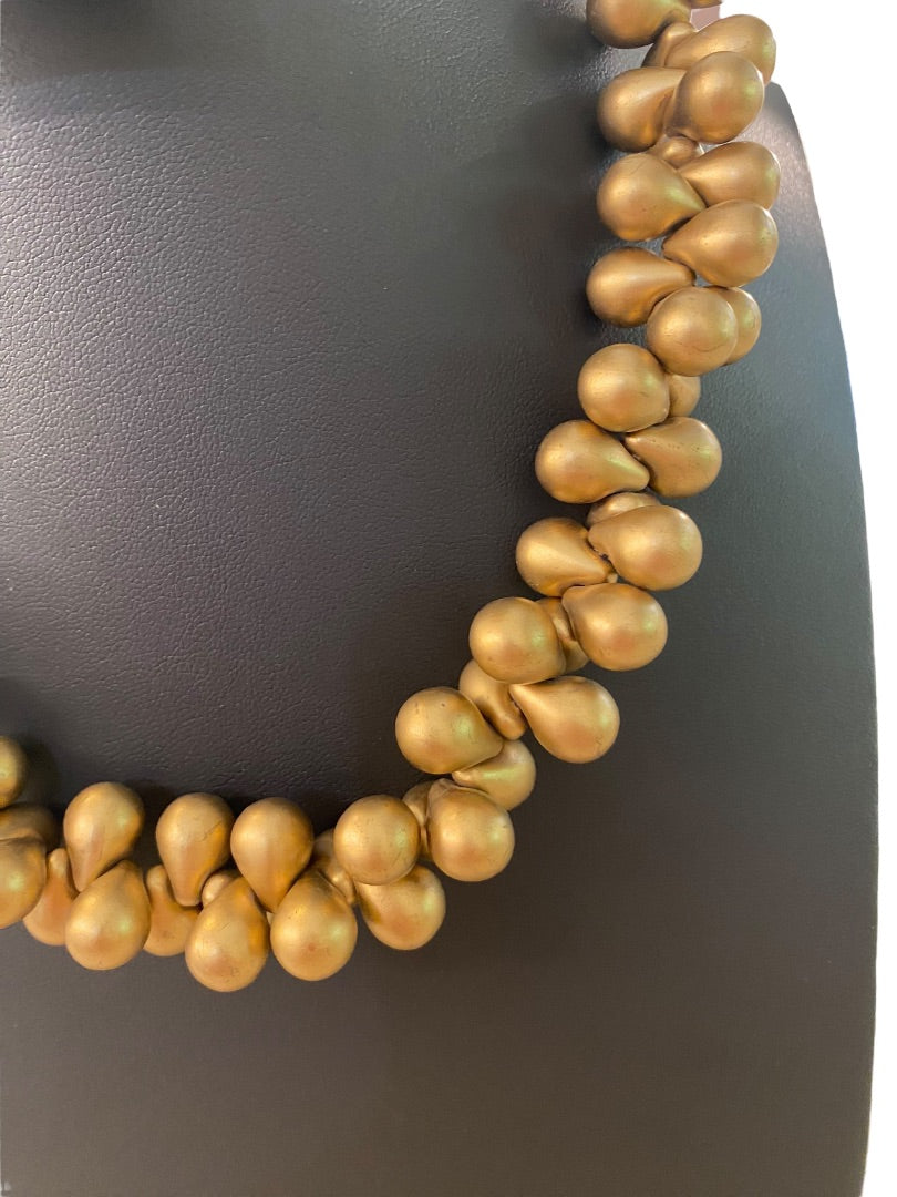 Goldtone Plastic Bead Chunky Statement Necklace 19" Lobster Clasp Retro
