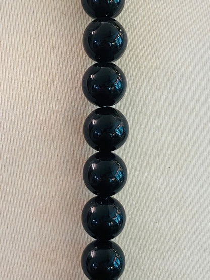 Chunky Black Graduated Bead Necklace Vintage 1990s Silvertone 35" Spring Clasp