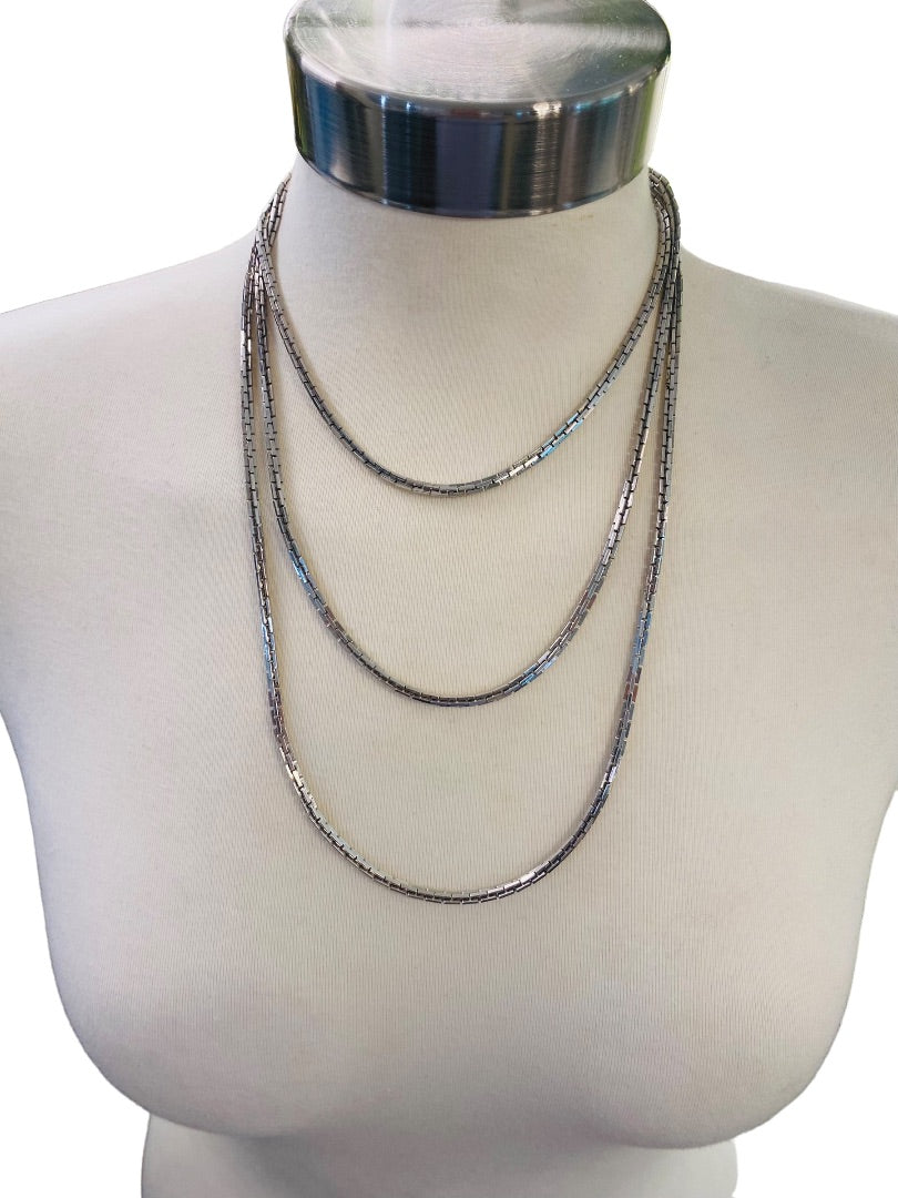 Silvertone Box Chain Necklace 62" Long Spring Clasp Shiny Strand String