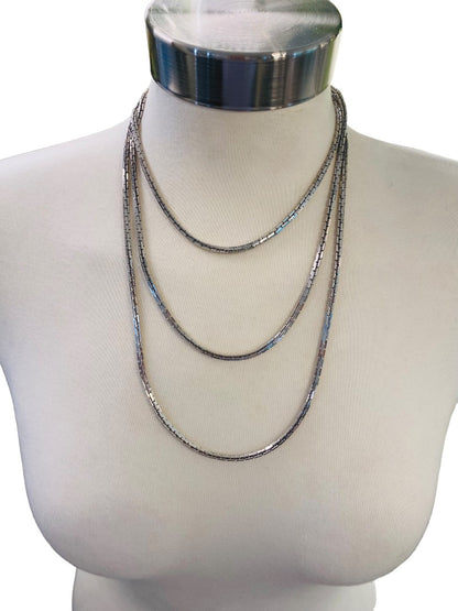 Silvertone Box Chain Necklace 62" Long Spring Clasp Shiny Strand String