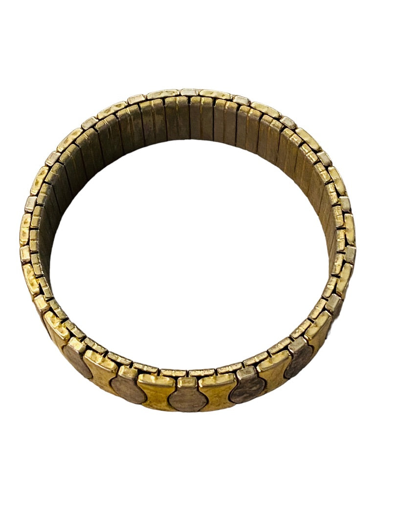 Silvertone Goldtone Stretch Bracelet Stainless Steel Oval Hourglass Design