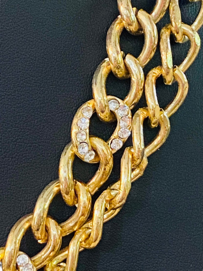 Goldtone Chunky Dual Strand Chain Necklace Lobster Clasp 17-20"