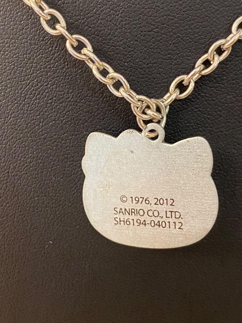 2012 Hello Kitty Sanrio Pendant Necklace Silvertone "Best Friends" 17.5"