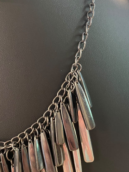 New York & Co Pewter Color and Silvertone Fringe Necklace 18-21" Lobster Clasp 1.5" Drop