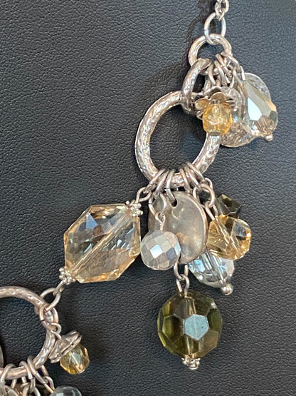 White House Black Market 16-18" Silvertone Charm Necklace Faceted Beads