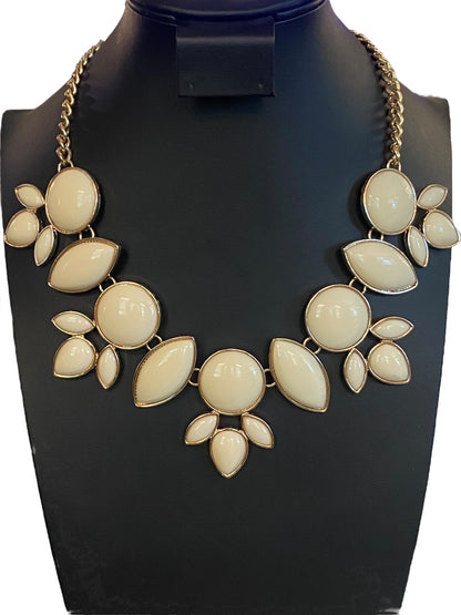 Goldtone and Cream Statement Bib Necklace Adjustable 18"-20"