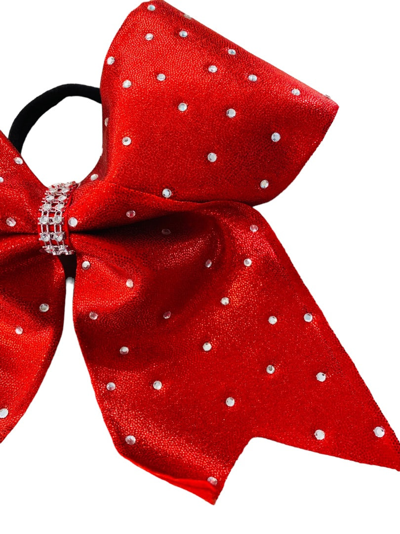 Girls Oversize Hair Bow 8" Elastic Ponytail Holder Red  Bejeweled