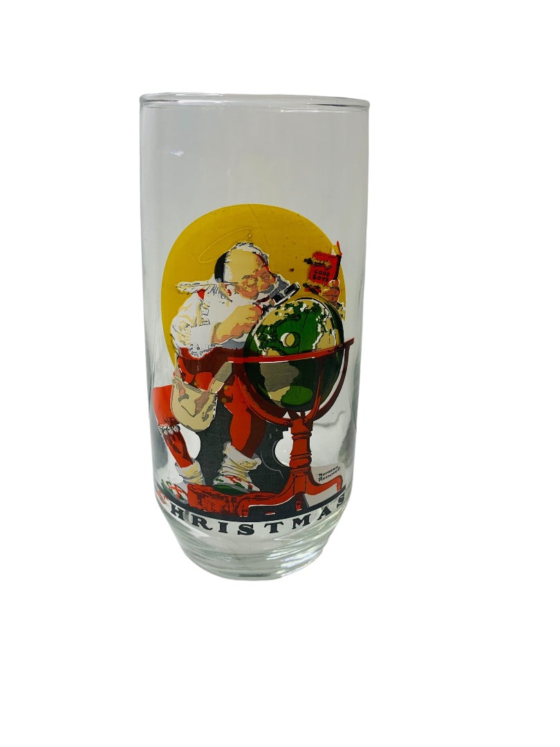 Coca Cola Christmas Tumbler Glass Reproduction of Norman Rockwell Curtis Pub Vintage