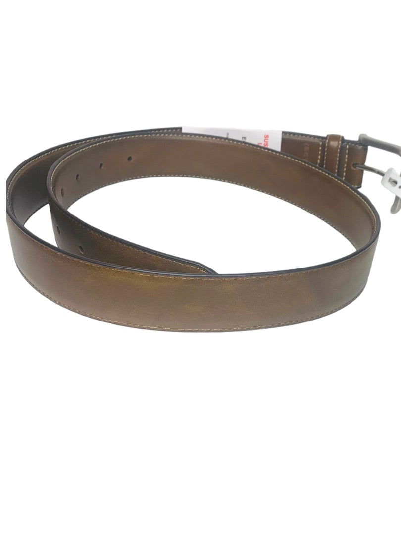 Medium 34-36 Nine West Mens New Tan Vegan Leather Belt Contrast Stich 1.25" Width