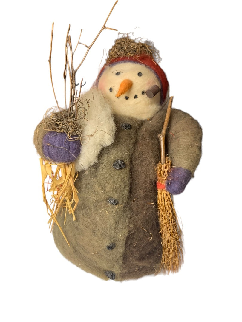 Snowman Decoration Felted over Styrofoam Country Nature Theme 12"