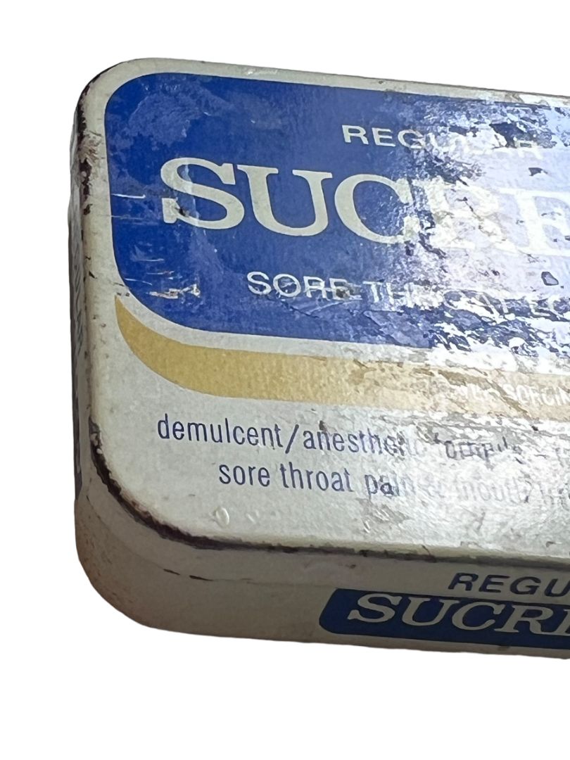 Vintage SUCRETS Tin Empty Sore Throat Lozenge Box Calgon Prop