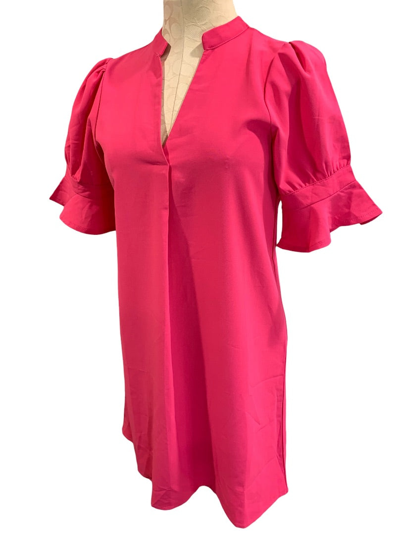 Small Hot Pink Shift Dress Ruffle Elbow Sleeve Unbranded Pullover