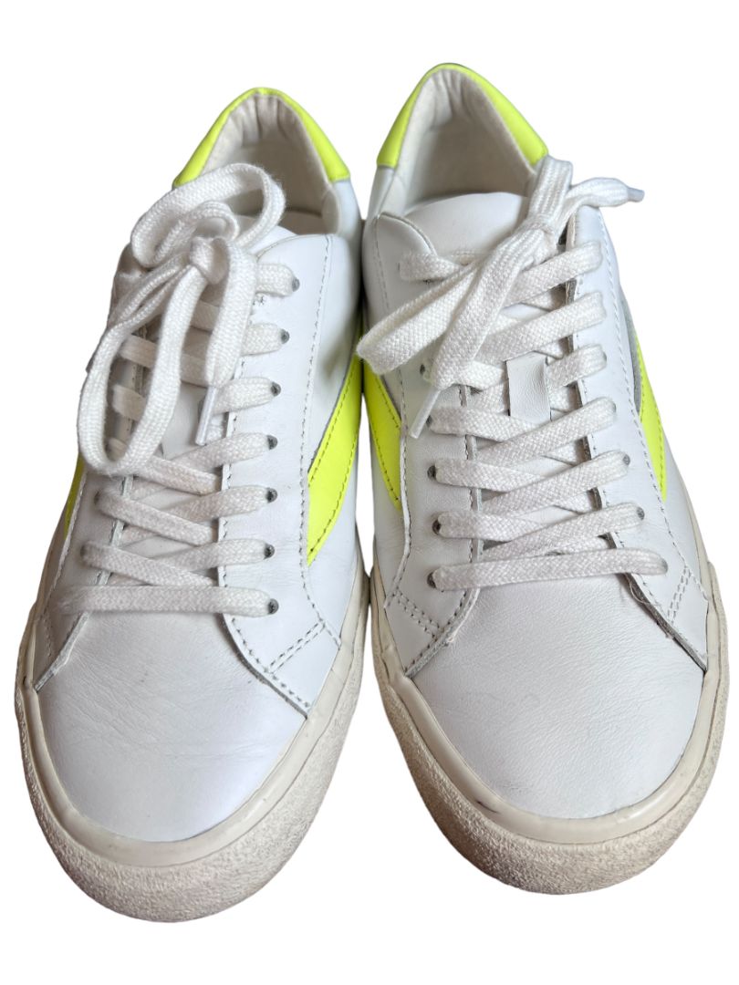 7.5 Madewell Sidewalk Neon Yellow White Sneakers Low Top Lace Up Leather