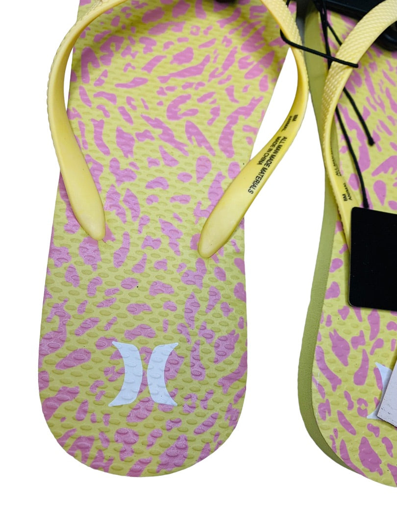 8M Hurley Womens New Animal Flip Flops Yellow Pink Cheetah Sunrise