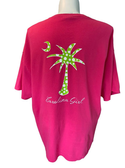 2X Gildan Carolina Girl Pink T-Shirt Crescent moon Palmetto Tree