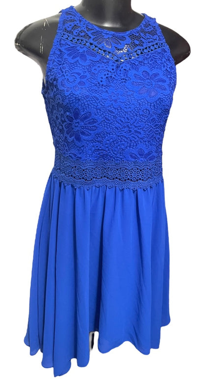 Size 16 Amy Byer Girls Royal Blue A-Line Dress Lace Bodice Sleeveless