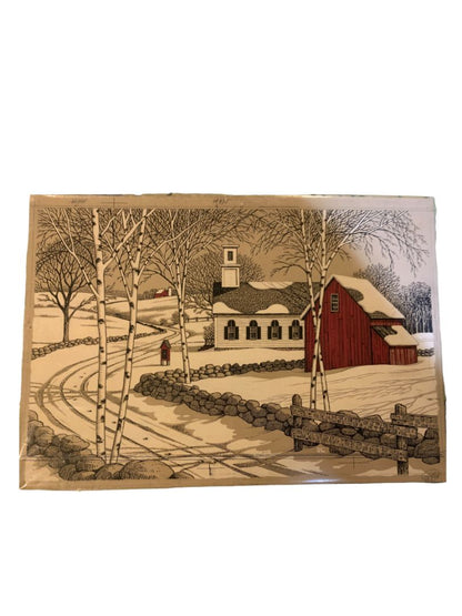 Dennis Lavorato New England Church Barn in Snow Print Marked for 10 x 16 Frame 16.5" x 11.5"