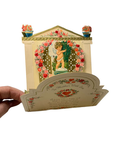 Hallmark Valentine Card Vintage 1960s Die Cut 3-D Stand-Up Embossed Fold-Out "To Mother . . ."