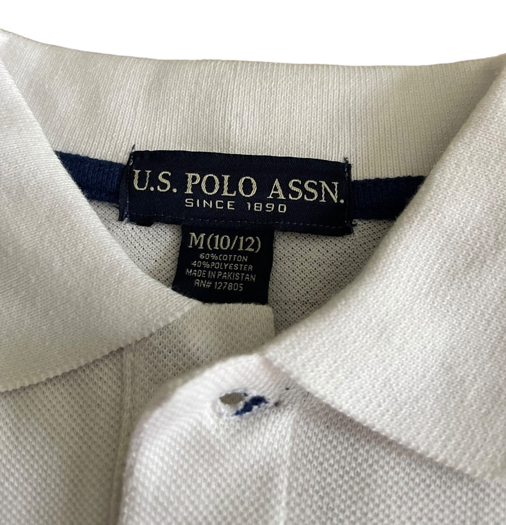 Medium (10/12) U.S. Polo Assn. Boys Cotton Blend Golf Shirt White New Short Sleeve