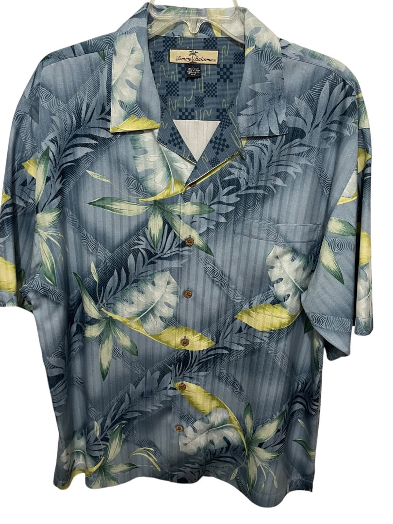 Large Tommy Bahama 100% Silk Mens Tropical Print Button Up Short Sleeve