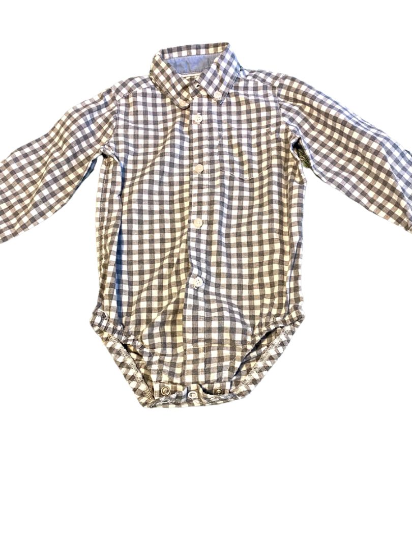 18M Carter's Boys Gray Gingham Button Down Shirt One Piece Snap Crotch