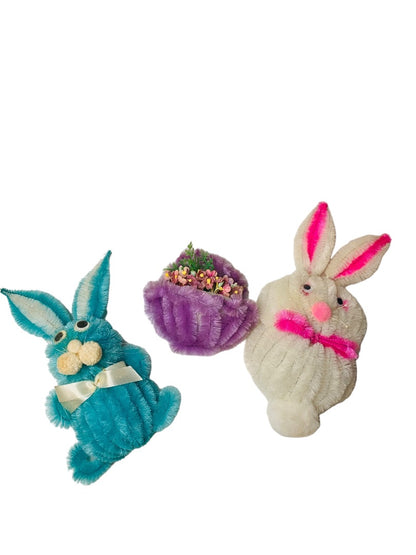 Handmade Vintage 1970s Easter Magnets Bunny Basket Chenille Pipe Cleaner Googly Eyes