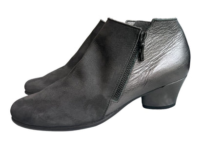 9 (40) Arche Gray Metallic Side Zip Booties Heels Suede Leather