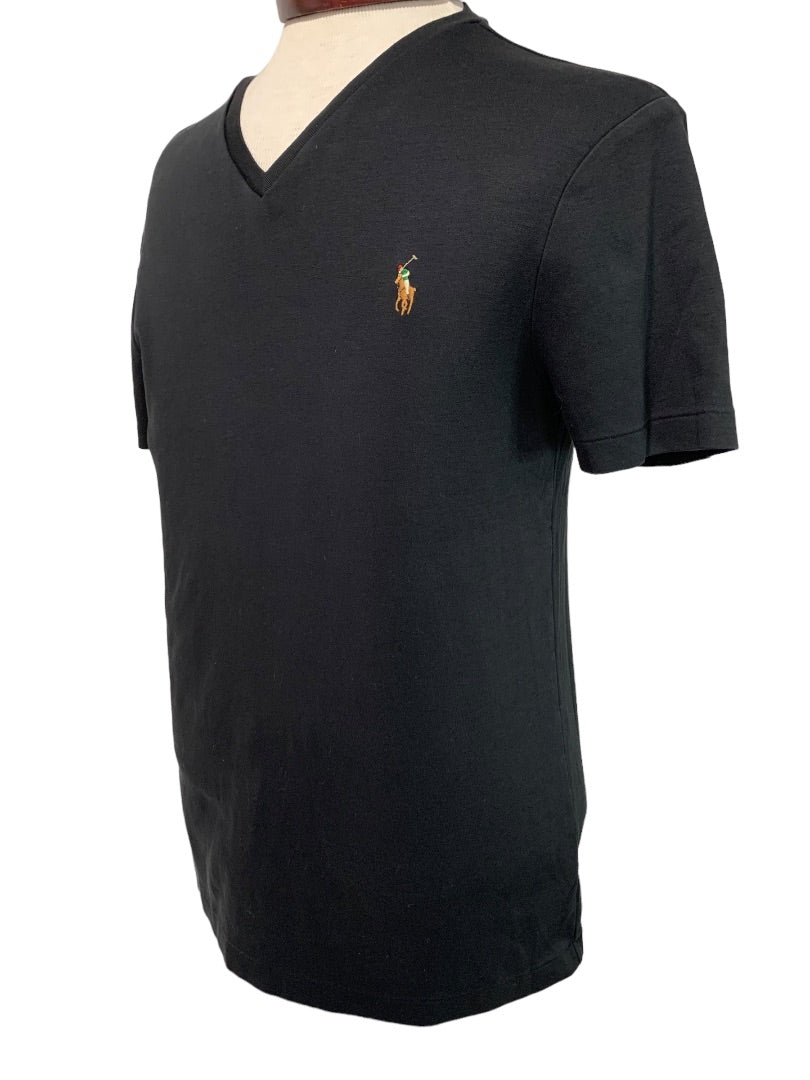 Medium Polo Ralph Lauren Mens Black Custom Fit V-Neck Tshirt