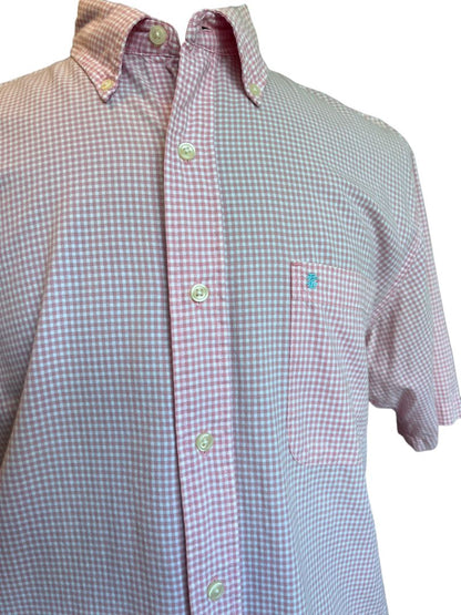 Size Medium Pink White Gingham Izod Jeans Button Down Shirt