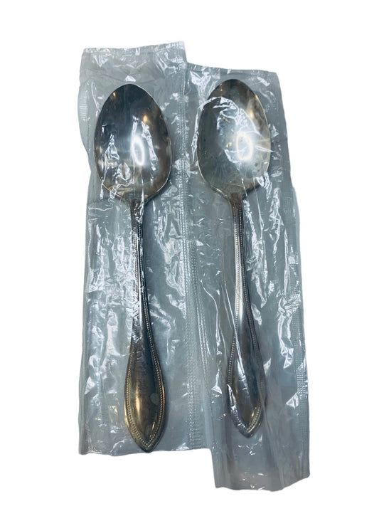 Oneida Ltd "Silver Arbor" Flatware Beaded Edge Set of 2 Serving Spoon 8.75"