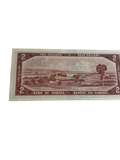 Canada Ottawa Deux 1954 Two Dollars Paper Money Currency Bill Vintage