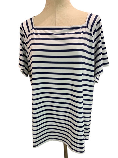 3X Talbots Womens Navy Blue White Stripe Square Neck Short Sleeve Pullover Stretch Fabric