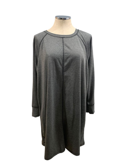 2X Bobbie Brooks Gray Jersey Knit Pullover Dress Lace Detail Reverse Stitch Long Sleeve