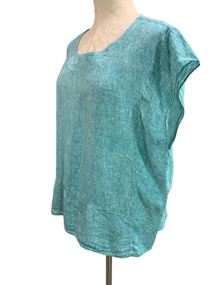 2X Vivid Womens Turquoise Linen Pullover Top Sleeveless Blouse Plus Size