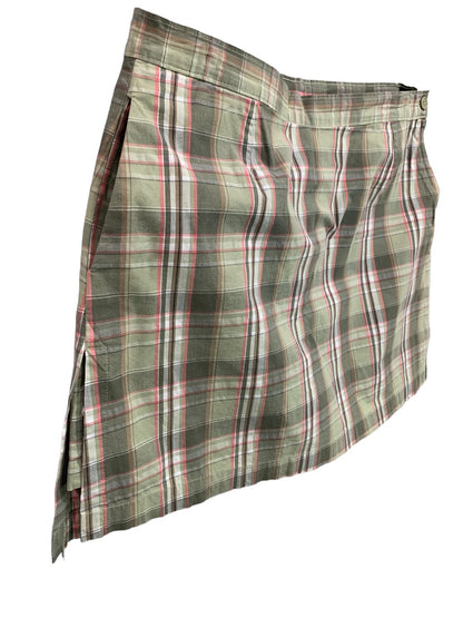 Size 12P AW Golf Petite Womens Skort Pockets Green Pink Plaid Skirt Shorts