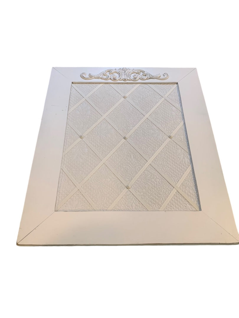 Ready to Hang Fabric Pin Board White Shabby Chic Bulletin Board Wooden Frame 21.7"w x 26"h