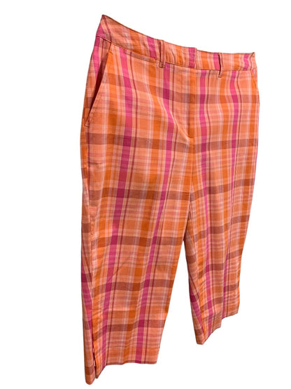 Size 8 St Johns Bay Womens Plaid Bermuda Shorts Stretch Fabric Orange Pink