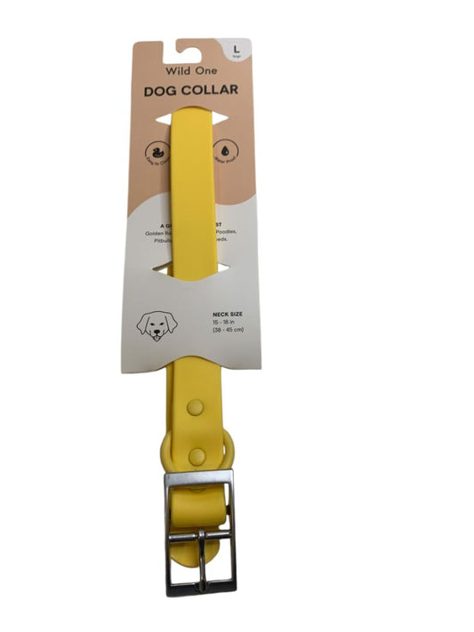 Large Wild One Dog Collar All Weather Durable Flex-Poly Butter Yellow Neck Size 15-18 inches