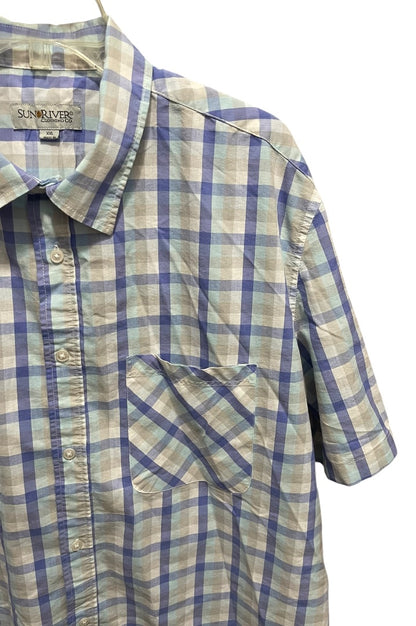 XXL Sun River Clothing Co. Short Sleeve Button Up Mens Shirt Plaid Blue