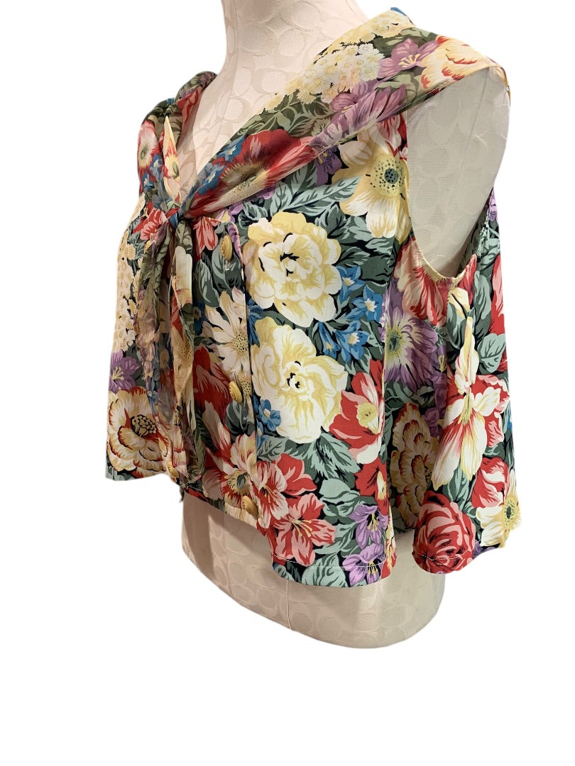 Medium Necessary Objects Womens Vintage 1980s Crop Blouse Rayon Floral